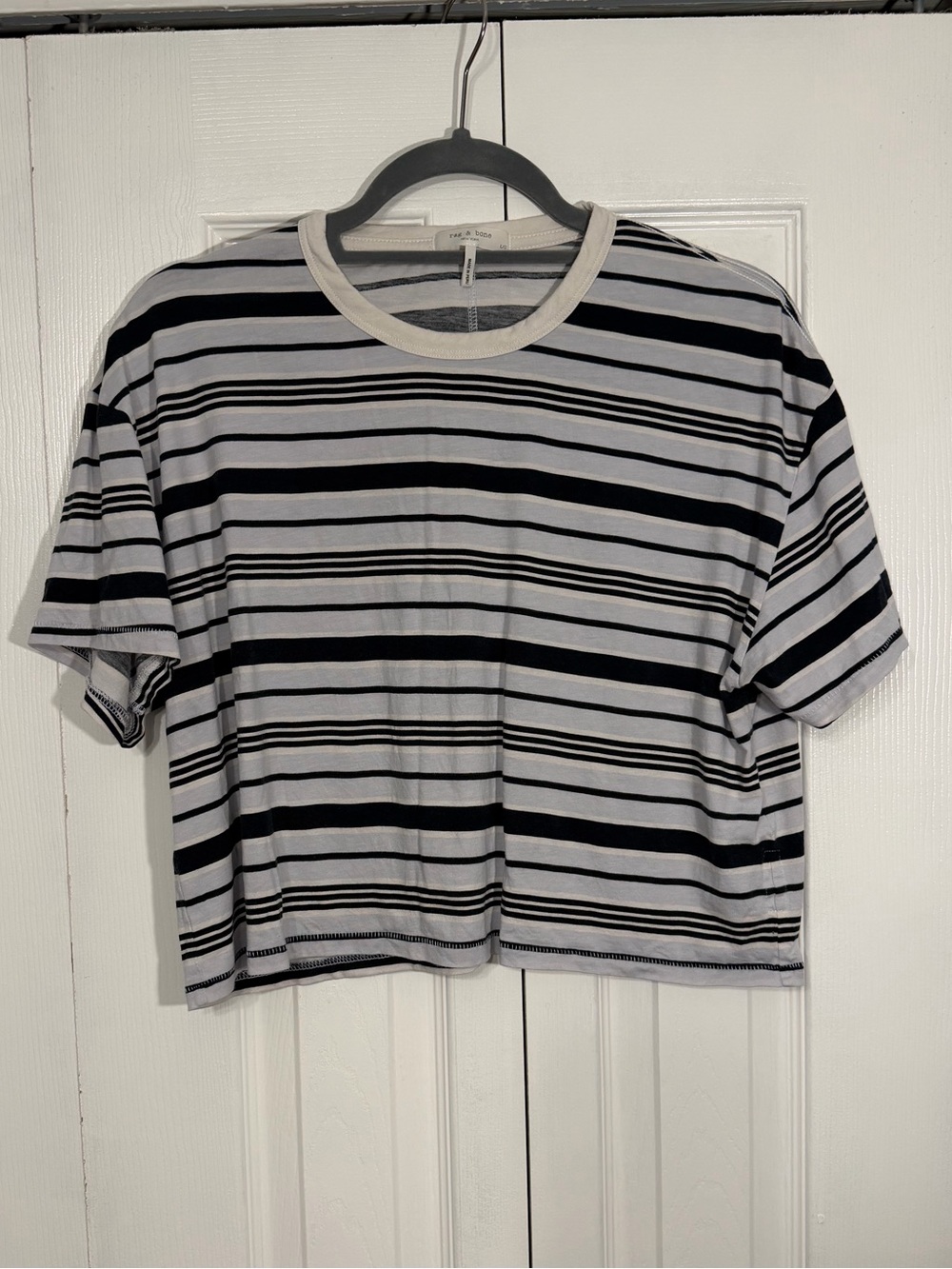 Rag & Bone Striped Crop T-Shirt Size L Gray Black